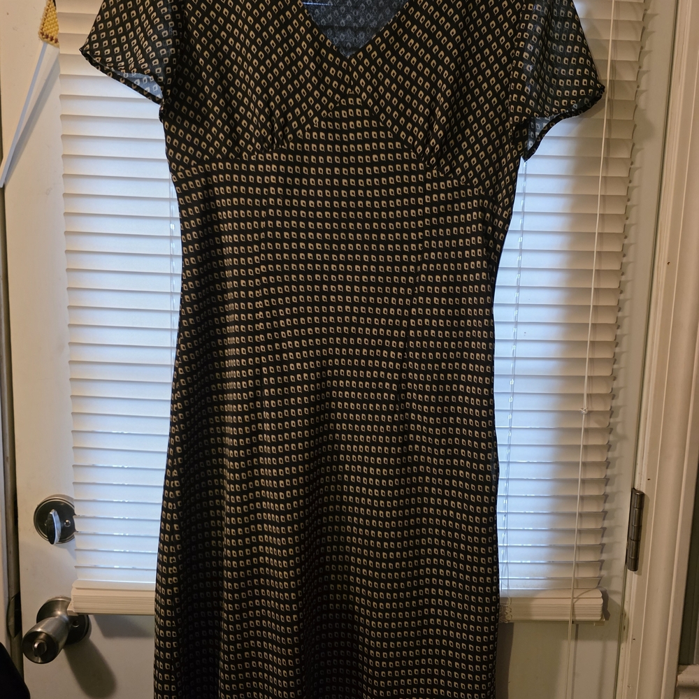 LOFT Black Dress with Gold Geometric Print